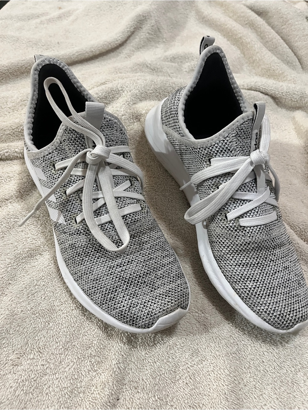 Adidas  Clowdfoam Light Gray Knit Slip-On Lace-Up Sneakers - Women's 7 1/2